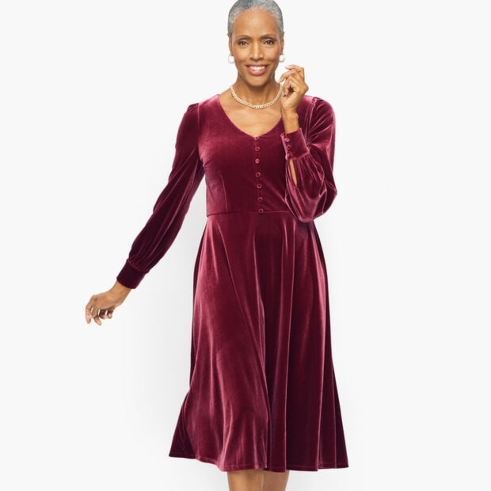 NWT Talbots Women’s Billow Sleeve Soft Velour Fit & Flare A-Line Dress Size 18